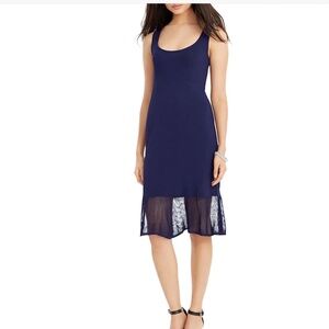 EUC Lauren Ralph Lauren 1X Coastal Resortwear Knit Midi Loose Mesh Dress Navy